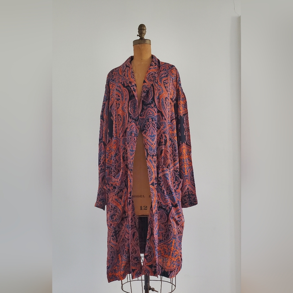 Free People Boho Kimono Duster Paisley-Print In Rust Orange, Size M